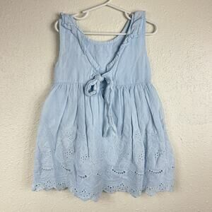 Blue Dress Summer Eyelet Bow Back Girls 4 GUC Bear Leader 100% Cotton
